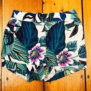 Gap Girls Tropical Leaf Floral Linen Cotton Shorts Summer Pockets Elastic Waist